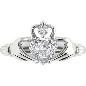 1.49ct Heart Cut Irish Celtic Claddagh Lab White Sapphire Designer Wedding Bridal art deco Anniversary Ring 14k White Gold