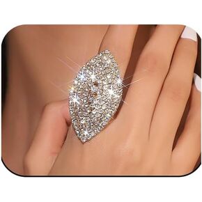 Shiny Rhinestone Ring Bohemia Thick Large Oval Geometric Ring Square Princess Ring Fashion Heart Rhinestone Ring Shiny All Diamond Cubic Zirconia Ring Wedding Party Ball Ring for Women