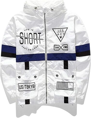 perdontoo Mens Casual Lightweight Drawstring Hooded Windbreaker Jacket (Medium, White-2) in Kuwait