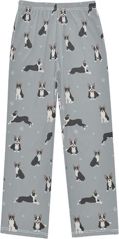 Boys Pajama Pants Cartoon Boston Terrier Paw Grey Elastic Waist Lounge Pajama Bottoms with 2 Pockets Soft Sleep Pjs XL in Saudi Arabia