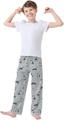 Boys Pajama Pants Cartoon Boston Terrier Paw Grey Elastic Waist Lounge Pajama Bottoms with 2 Pockets Soft Sleep Pjs XL in Saudi Arabia