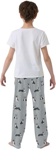 Boys Pajama Pants Cartoon Boston Terrier Paw Grey Elastic Waist Lounge Pajama Bottoms with 2 Pockets Soft Sleep Pjs XL in Saudi Arabia