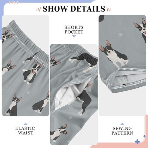 Boys Pajama Pants Cartoon Boston Terrier Paw Grey Elastic Waist Lounge Pajama Bottoms with 2 Pockets Soft Sleep Pjs XL in Saudi Arabia