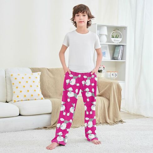Boys Pajama Pants Cartoon Boston Terrier Paw Grey Elastic Waist Lounge Pajama Bottoms with 2 Pockets Soft Sleep Pjs XL in Saudi Arabia