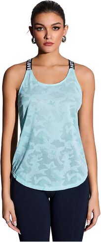 OYOANGLE Women's Camo Print Sleeveless Workout Shirt Letter Criss Cross Backless Athletic Tank Top in Saudi Arabia
