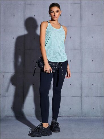 OYOANGLE Women's Camo Print Sleeveless Workout Shirt Letter Criss Cross Backless Athletic Tank Top in Saudi Arabia