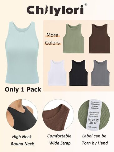 Chilylori Seamless Workout Top Ribbed Tank Tops for Women High Neck Yoga Tops Athletic Tank Top Racerback Workout Tops in Saudi Arabia