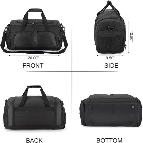 Boarding Blue Gym Travel Bag for Women & Men-20 Inches Lightweight Duffel Bag with Wet Pocket Shoe Compartment Including Water Resistant Pouch (Black) in Saudi Arabia