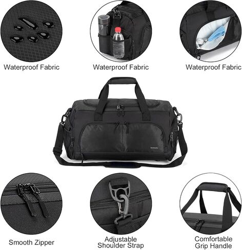 Boarding Blue Gym Travel Bag for Women & Men-20 Inches Lightweight Duffel Bag with Wet Pocket Shoe Compartment Including Water Resistant Pouch (Black) in Saudi Arabia