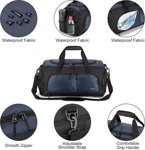 Boarding Blue Gym Travel Bag for Women & Men-20 Inches Lightweight Duffel Bag with Wet Pocket Shoe Compartment Including Water Resistant Pouch (Black) in Saudi Arabia