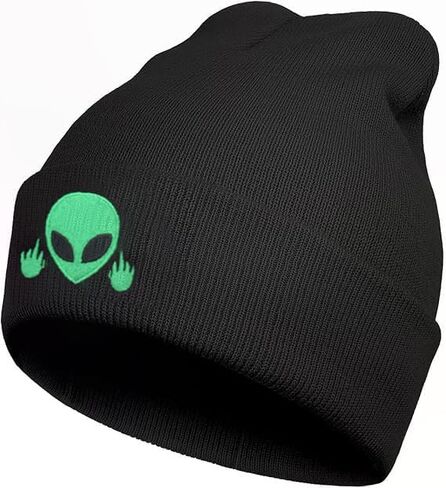 Funny Black Knit Beanie Hat Winter Embroidered Warm Cap for Men Women in Kuwait
