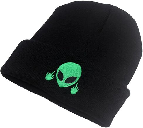 Funny Black Knit Beanie Hat Winter Embroidered Warm Cap for Men Women in Kuwait