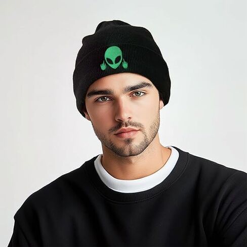 Funny Black Knit Beanie Hat Winter Embroidered Warm Cap for Men Women in Kuwait