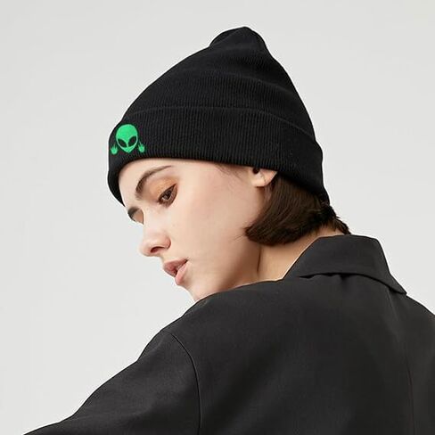 Funny Black Knit Beanie Hat Winter Embroidered Warm Cap for Men Women in Kuwait