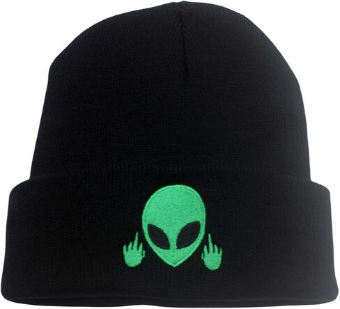 Funny Black Knit Beanie Hat Winter Embroidered Warm Cap for Men Women in Kuwait