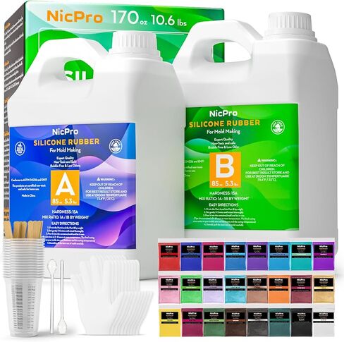 Nicpro 92OZ Silicone Mold Making Kit, Super Elastic Liquid Silicone Rubber for Mold Making, Fast Cure Translucent Platinum Silicone with 12 Mica Powder for Casting Resin Mold,Silicone Mold,Food Mold in Saudi Arabia