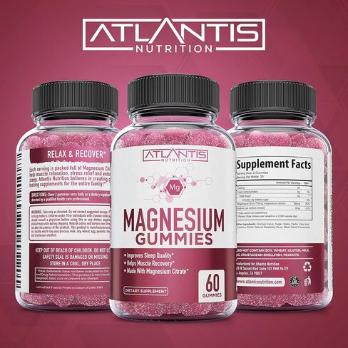 Magnesium Gummies w/ 770 MG Magnesium Citrate - Promote Calmness, Improve Sleep, Help Muscle Recover & Relieve Cramps - 60 Vegan Gummies - Magnesium Gummies for Adults/Kids - Magnesium Citrate Gummies in Kuwait
