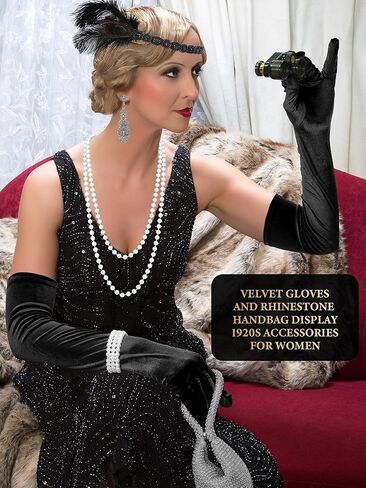 8 قطع من إكسسوارات أزياء فلابر جاتسبي من العشرينيات للنساء شال من الفرو الصناعي ومجموعة مجوهرات العشرينات لحفلة العشرينات (أسود) in Kuwait