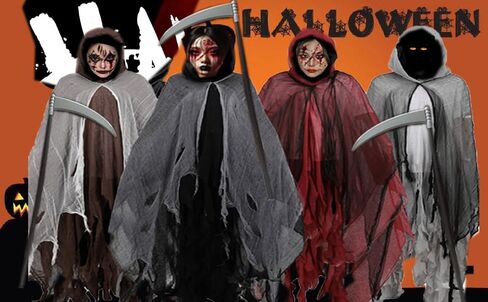 Halloween Loose Hooded Mesh Cloak with Sickle Vampire Wizard Cape Grim Devil Reaper Robe Adult Teens Role Play Costume in Saudi Arabia