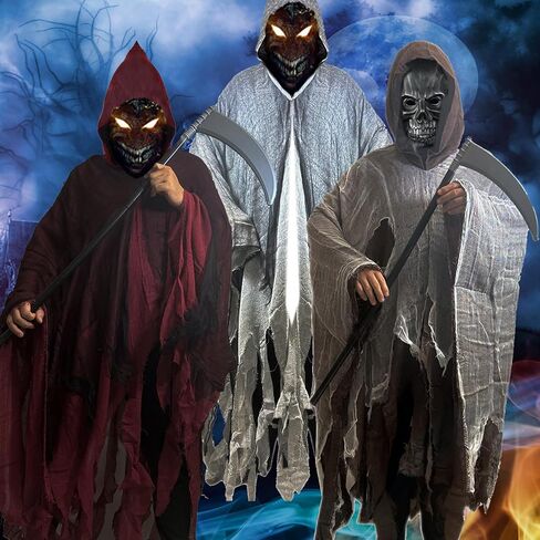 Halloween Loose Hooded Mesh Cloak with Sickle Vampire Wizard Cape Grim Devil Reaper Robe Adult Teens Role Play Costume in Saudi Arabia