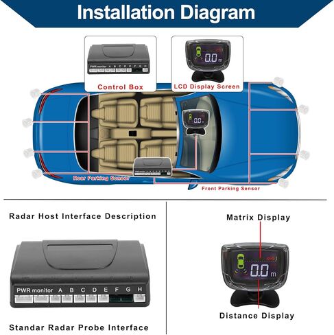 Auto Vehicle Reverse Backup Radar System LCD Distance Display Reverse Parking Sensors Distance Detection 6 Parking Sensors Gray in Saudi Arabia