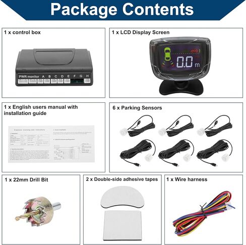 Auto Vehicle Reverse Backup Radar System LCD Distance Display Reverse Parking Sensors Distance Detection 6 Parking Sensors Gray in Saudi Arabia