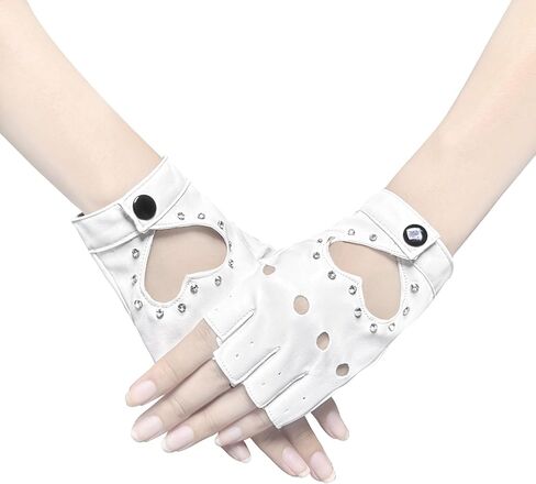 1 Pair of Half Finger Dance Gloves PU Leather Gloves Heart Cutout Shiny Punk Fingerless Gloves for Halloween Costume Dress Up in Kuwait