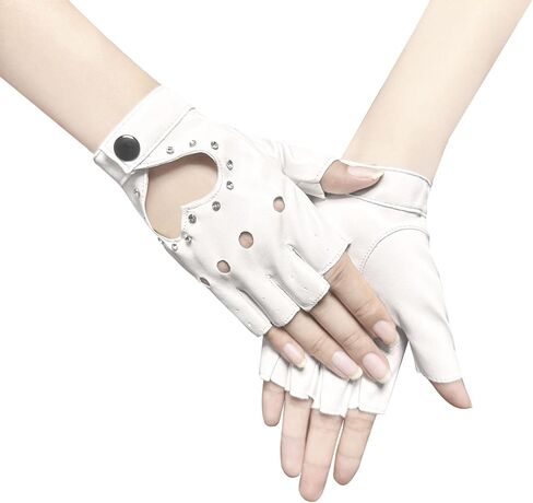 1 Pair of Half Finger Dance Gloves PU Leather Gloves Heart Cutout Shiny Punk Fingerless Gloves for Halloween Costume Dress Up in Kuwait