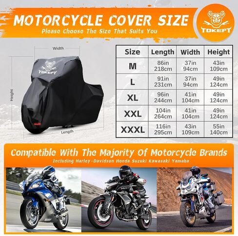 Motorcycle Cover Waterproof Outdoor Storage Bag, Made of Heavy Duty Material with Locking Holes and Reflective Strip, Fits 96 inch Harley Davidson and All Motors (Black&Camouflage XL) in Kuwait