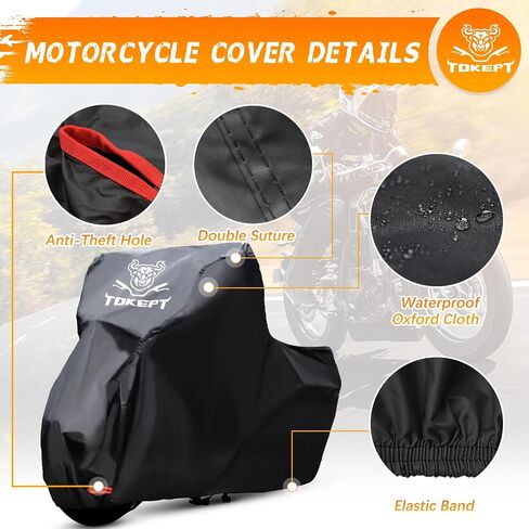 Motorcycle Cover Waterproof Outdoor Storage Bag, Made of Heavy Duty Material with Locking Holes and Reflective Strip, Fits 96 inch Harley Davidson and All Motors (Black&Camouflage XL) in Kuwait