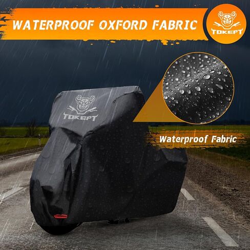 Motorcycle Cover Waterproof Outdoor Storage Bag, Made of Heavy Duty Material with Locking Holes and Reflective Strip, Fits 96 inch Harley Davidson and All Motors (Black&Camouflage XL) in Kuwait