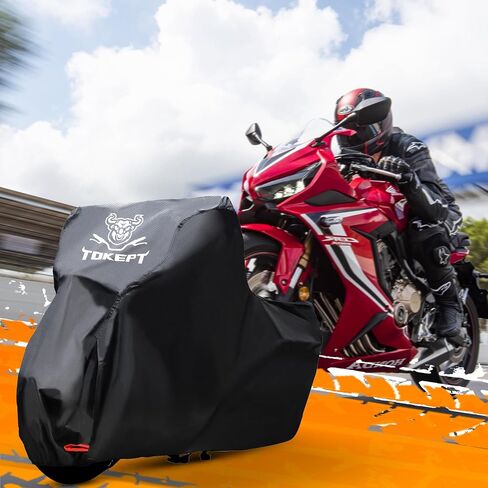 Motorcycle Cover Waterproof Outdoor Storage Bag, Made of Heavy Duty Material with Locking Holes and Reflective Strip, Fits 96 inch Harley Davidson and All Motors (Black&Camouflage XL) in Kuwait