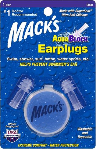 سدادات أذن السباحة AquaBlock من Mack - سدادات أذن سيليكون مريحة ومقاومة للماء وقابلة لإعادة الاستخدام للسباحة والغطس والاستحمام وركوب الأمواج والاستحمام (شفاف) in Saudi Arabia