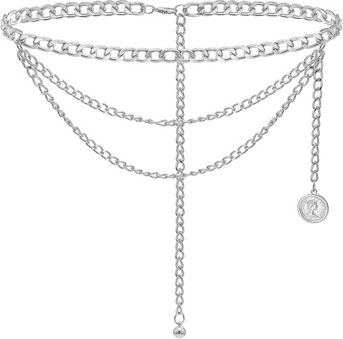 Multilayer Waist Chain Metal Chain Belt Belly Link for Dresses Jeans in Kuwait