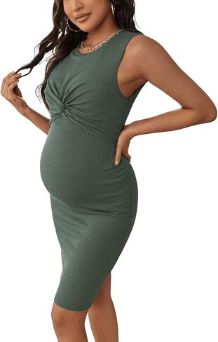 Verdusa Women's Maternity Twist Front Sleeveless Bodycon Tank Pencil Dress in Saudi Arabia
