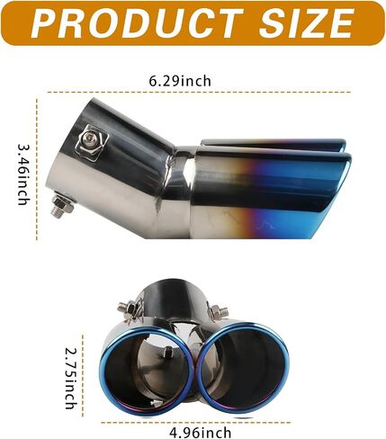 1 PC Car Exhaust Tips, Dual Outlet Bending Muffler Exhaust, Stainless Steel High Temperature Resistant Tail Pipe Muffler Tip, Universal Car Modification Accessories (Multicolor) in Saudi Arabia