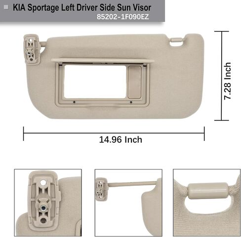 NHILES Driver Left Side Sun Visor Replacement Fits for KIA Sportage 2005-2010 Sunshade Without Light 85202-1F090EZ Color Beige in Kuwait