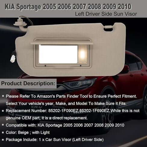 NHILES Driver Left Side Sun Visor Replacement Fits for KIA Sportage 2005-2010 Sunshade Without Light 85202-1F090EZ Color Beige in Kuwait