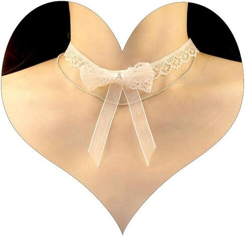 Bethynas Gothic White Lace Crystal Choker Necklace Vintage Gemstone Pendant Collar Neck Chain Bridal Weeding Party Pearl Neck Accessory Lolita Cosplay Costume Jewelry for Women Girls in Kuwait