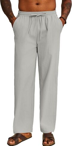 COOFANDY Men's Casual Cotton Pants Elastic Waist Drawstring Linen Beach Summer Pants Lightweight Yoga Trousers in Saudi Arabia