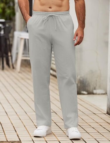 COOFANDY Men's Casual Cotton Pants Elastic Waist Drawstring Linen Beach Summer Pants Lightweight Yoga Trousers in Saudi Arabia