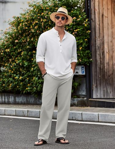 COOFANDY Men's Casual Cotton Pants Elastic Waist Drawstring Linen Beach Summer Pants Lightweight Yoga Trousers in Saudi Arabia