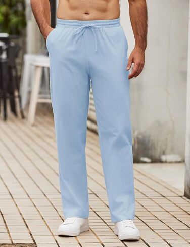 COOFANDY Men's Casual Cotton Pants Elastic Waist Drawstring Linen Beach Summer Pants Lightweight Yoga Trousers in Saudi Arabia