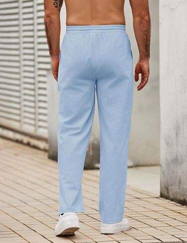 COOFANDY Men's Casual Cotton Pants Elastic Waist Drawstring Linen Beach Summer Pants Lightweight Yoga Trousers in Saudi Arabia