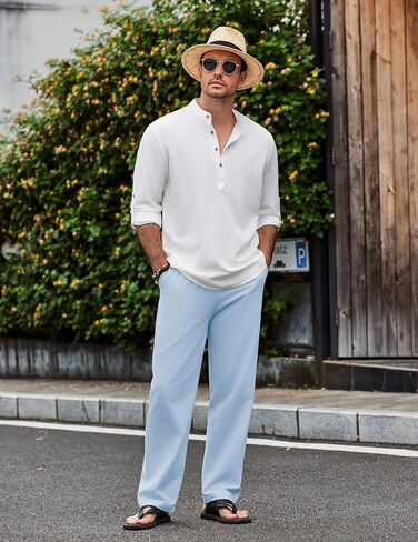 COOFANDY Men's Casual Cotton Pants Elastic Waist Drawstring Linen Beach Summer Pants Lightweight Yoga Trousers in Saudi Arabia