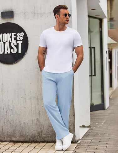 COOFANDY Men's Casual Cotton Pants Elastic Waist Drawstring Linen Beach Summer Pants Lightweight Yoga Trousers in Saudi Arabia
