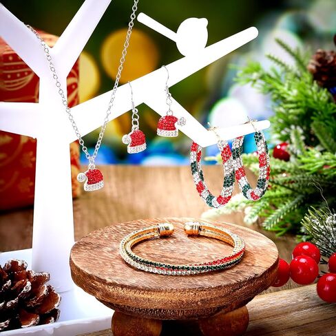 XunYee 4 قطع مجموعة مجوهرات عيد الميلاد للنساء عطلة أقراط عيد الميلاد سوار عيد الميلاد قلادة الهدايا in Kuwait