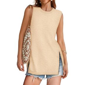 Yousify Women's Summer Tank Tops Crew Neck Sweater Vest 2025 Casual Sleeveless Knit Trendy Tunic Top XS-2XL