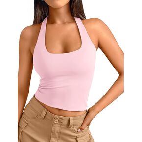 Trendy Queen Halter Tops for Women Going Out Tops 2025 Summer Fashion Backless Shirts Sleeveless Crop Tops Y2k Clothes