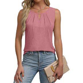 قمصان نسائية صيفية بدون أكمام من BMJL فضفاضة تناسب الملابس الكاجوال بدون أكمام، قمصان عمل أنيقة بفتحة مفتاح in Kuwait